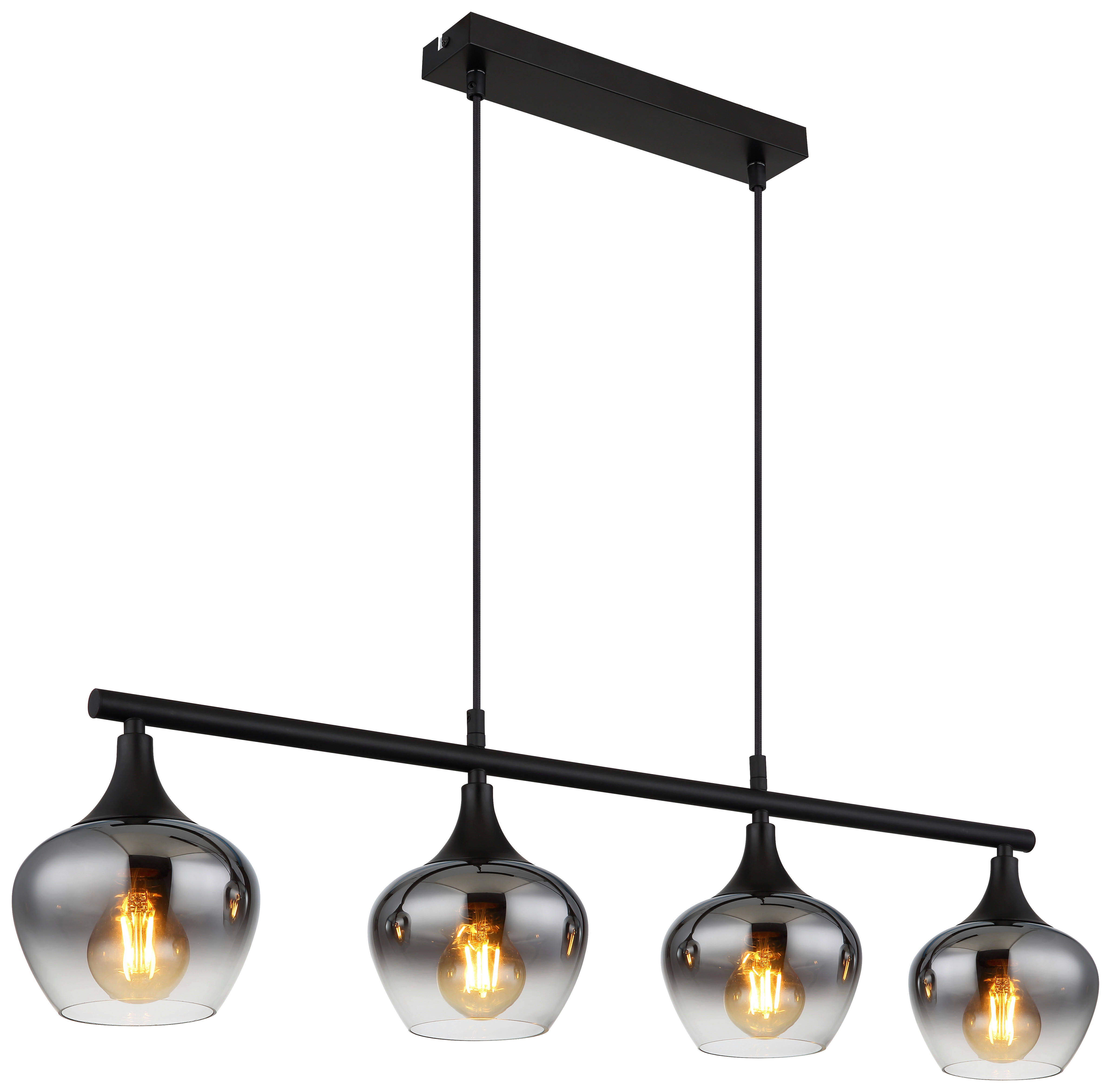 GLOBO Pendelleuchte Rauch schwarz transparent Metall Glas B/H/T: ca. 15x120x90 cm E27 4 Brennstellen MAXY - schwarz/Rauch (15,00/120,00/90,00cm) - GLOBO
