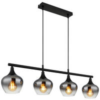 GLOBO Pendelleuchte Rauch schwarz transparent Metall Glas B/H/T: ca. 15x120x90 cm E27 4 Brennstellen MAXY - schwarz/Rauch (15,00/120,00/90,00cm) - GLOBO