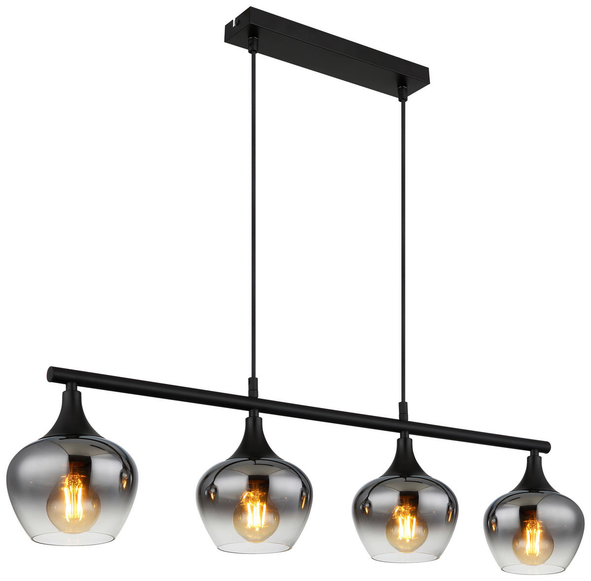 GLOBO Pendelleuchte Rauch schwarz transparent Metall Glas B/H/T: ca. 15x120x90 cm E27 4 Brennstellen MAXY - schwarz/Rauch (15,00/120,00/90,00cm) - GLOBO