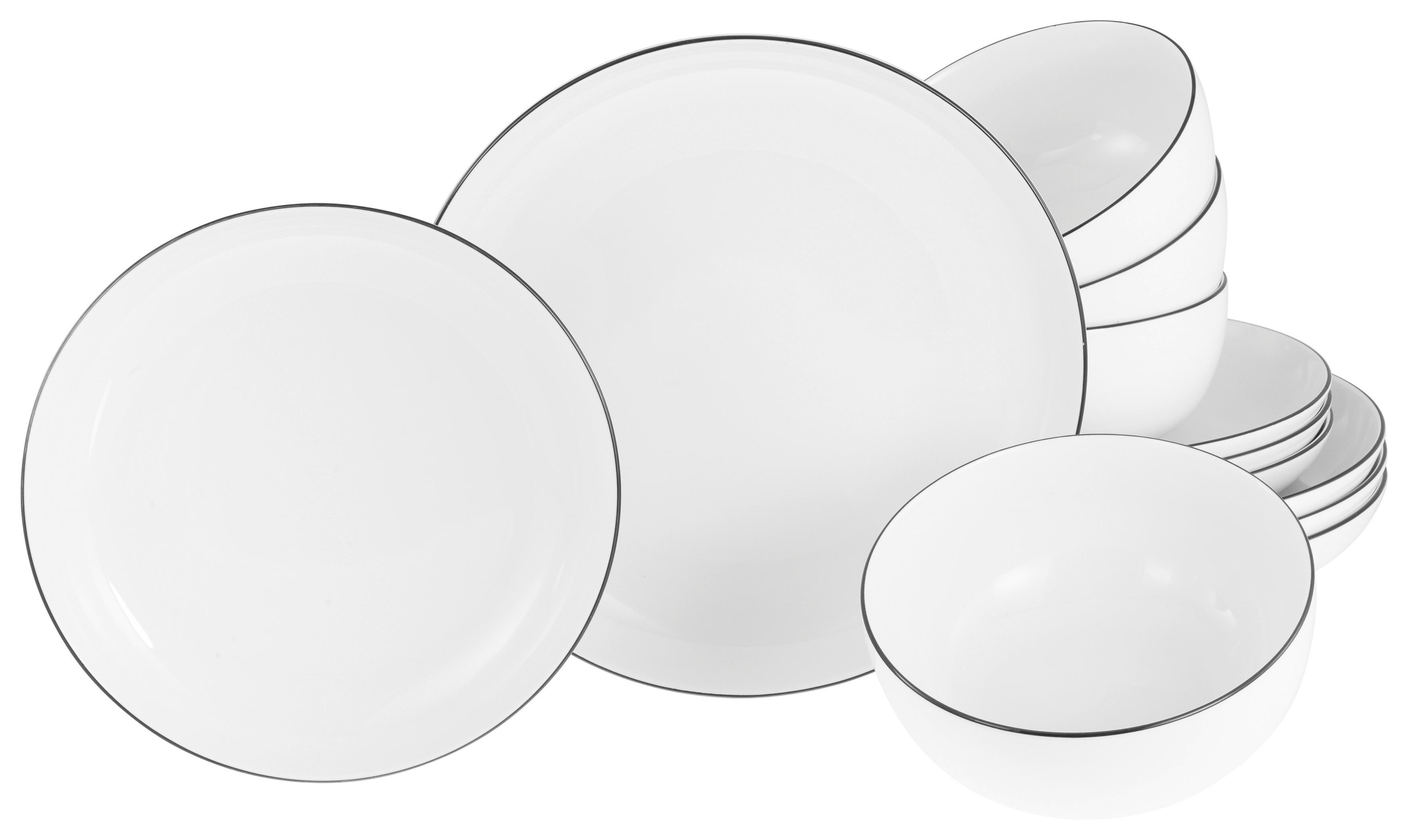 CreaTable Teller-Set Allround Black Line weiß Porzellan Allround Black Line - weiß/schwarz - CreaTable