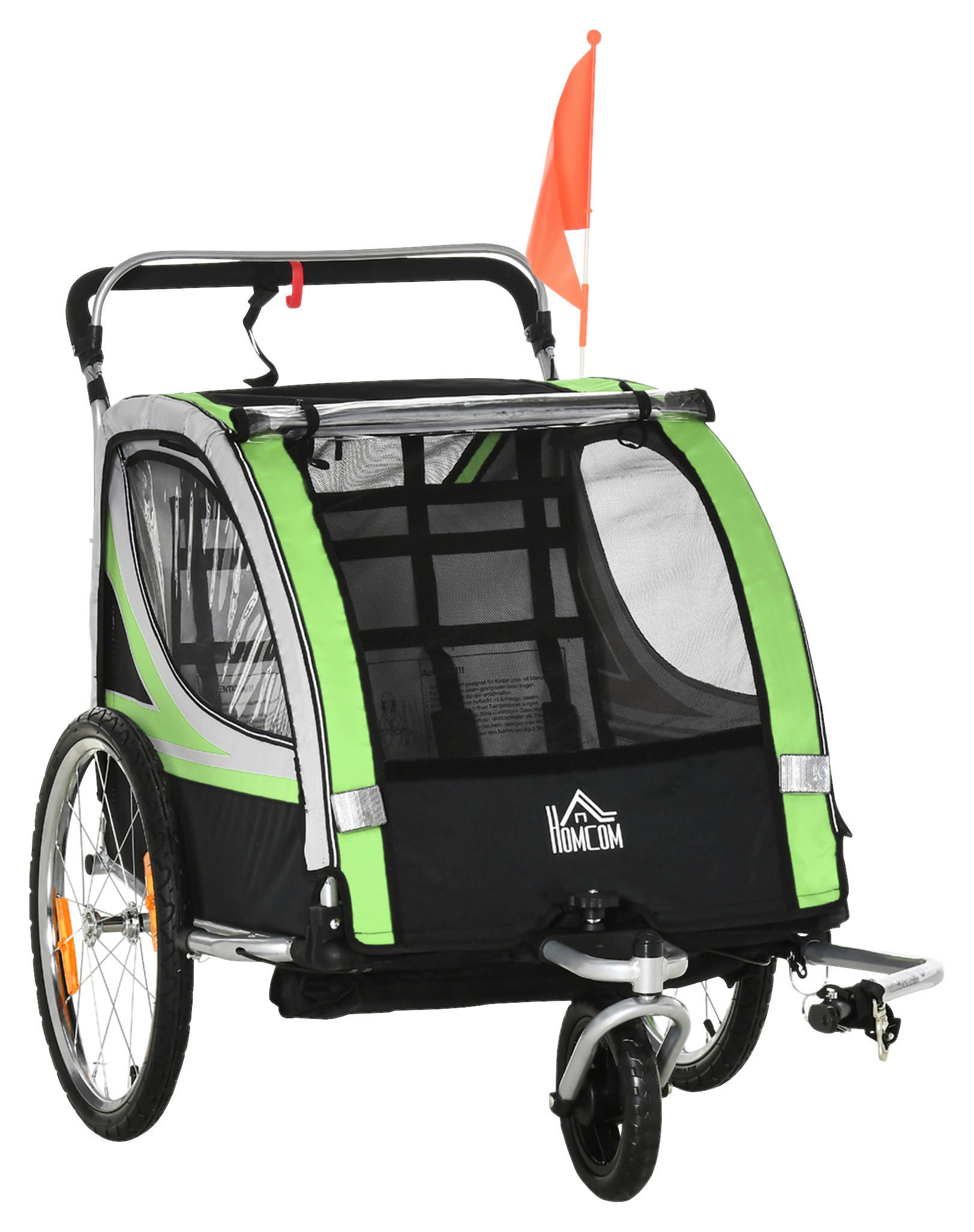 HOMCOM Fahrrad-Zubehör grün grün B/H/L: ca. 75x142x101 cm Kinderfahrradanhänger - schwarz/grün (101,00/75,00/142,00cm) - HOMCOM