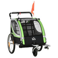 HOMCOM Fahrrad-Zubehör grün grün B/H/L: ca. 75x142x101 cm Kinderfahrradanhänger - schwarz/grün (101,00/75,00/142,00cm) - HOMCOM