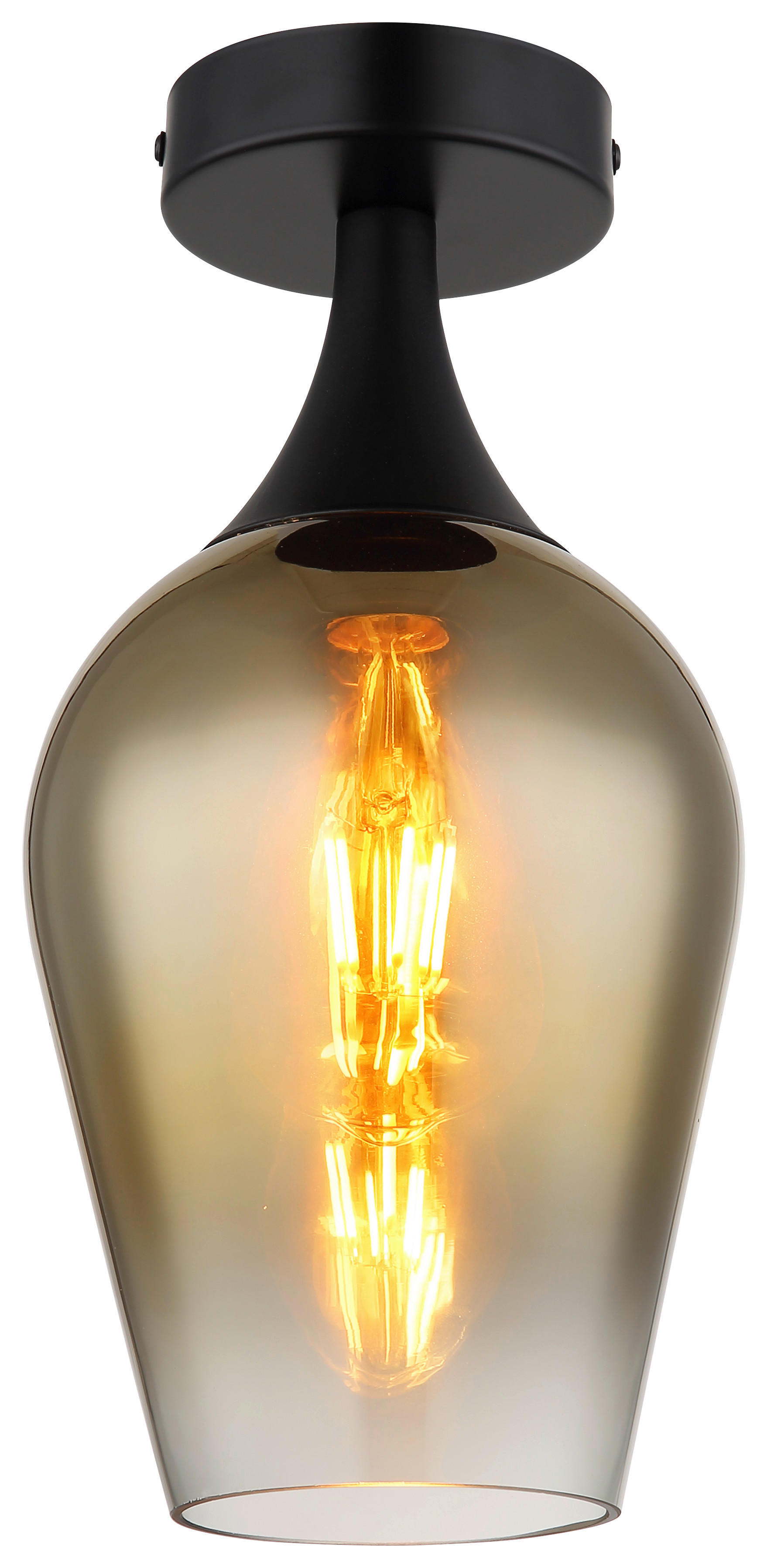 GLOBO Deckenleuchte transparent schwarz gold Glas Metall H/D: ca. 30x15 cm E27 1 Brennstellen LAVUS - gold/schwarz (15,00/30,00cm) - GLOBO