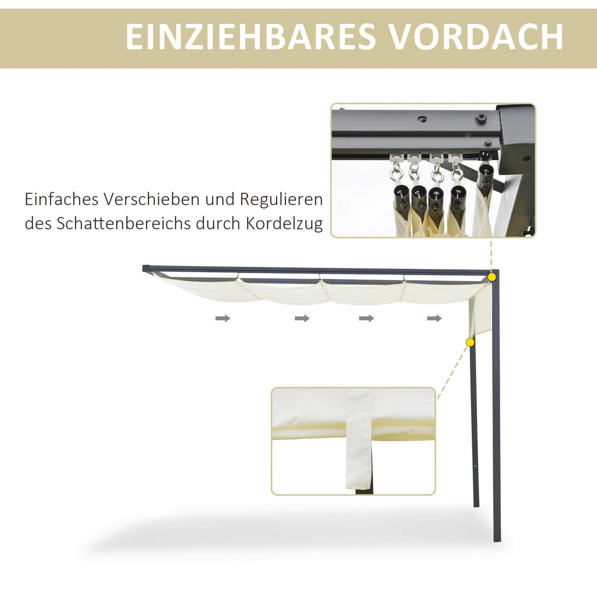 Outsunny Pergola cremeweiß Metall B/H/L: ca. 300x230x300 cm Pergola - cremeweiß (300,00/300,00/230,00cm) - Outsunny