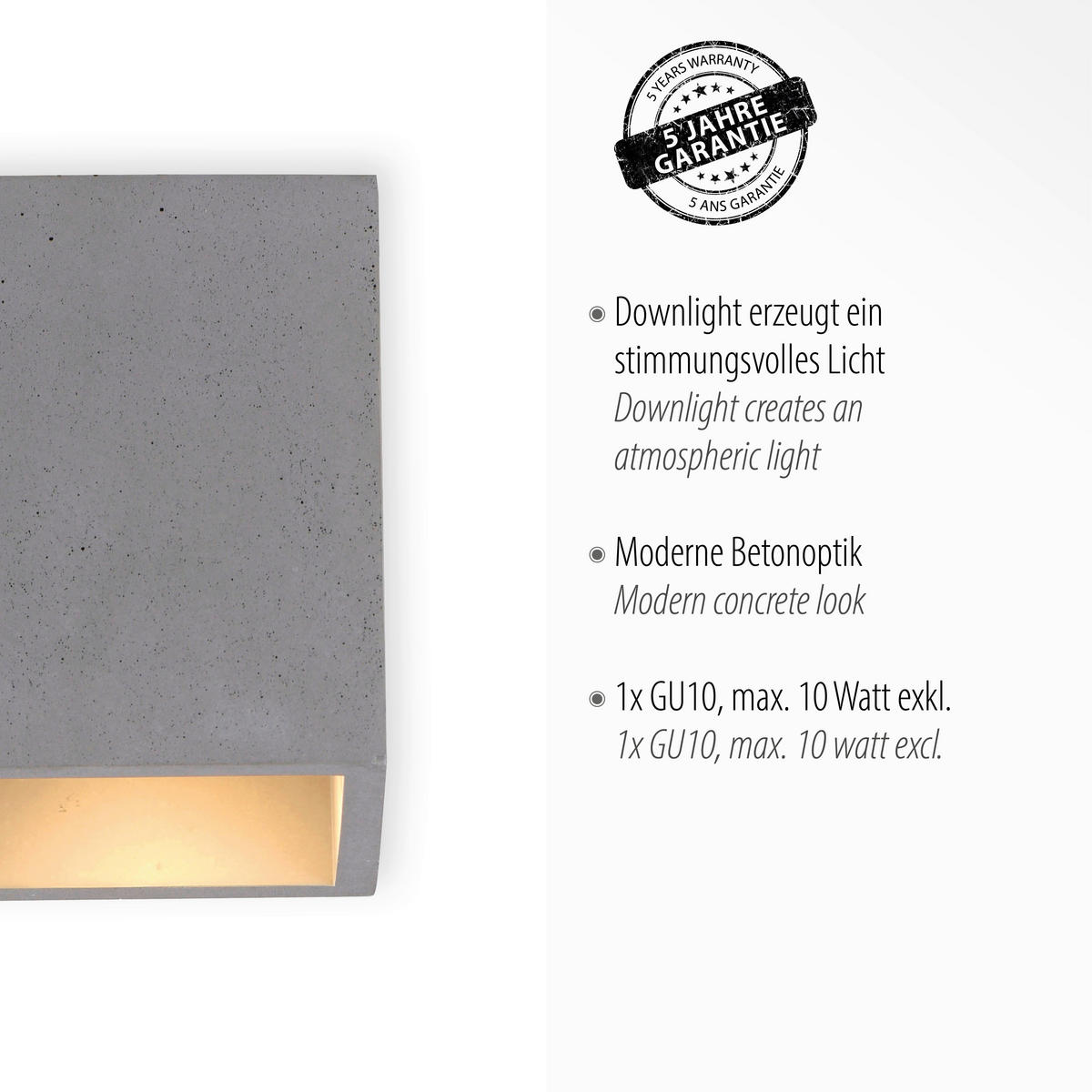 Paul Neuhaus Deckenleuchte ETON 6161-22 grau Eisen Beton B/H: ca. 11x14 cm GU10 1 Brennstellen ETON - grau (11,00/14,00cm) - Paul Neuhaus