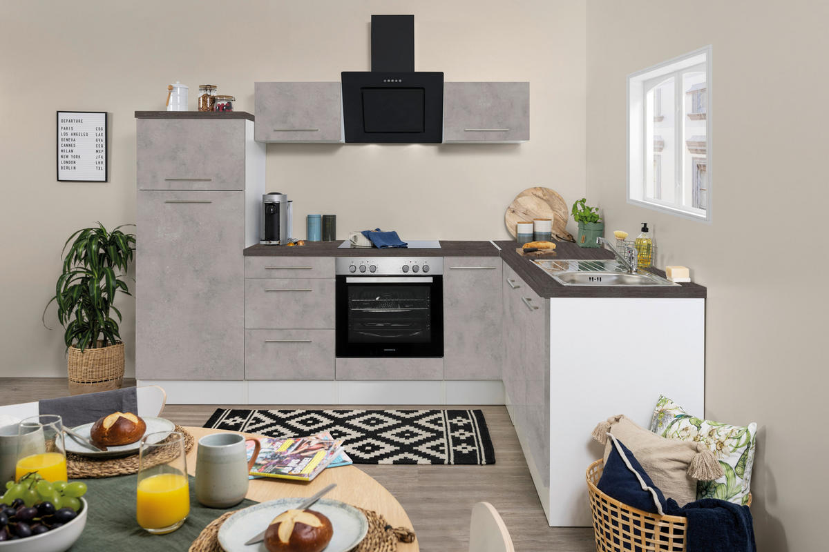 Respekta Winkelküche Amanda Beton Optik B/H/T: ca. 260x200x200 cm Amanda - Beton/weiß (260,00/200,00/200,00cm) - Respekta