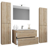 Waschplatz 5tlg-Badinos weiß Eiche Sonoma Nachbildung B/H/T: ca. 60x50x46 cm 5tlg-Badinos - Eiche/weiß (60,00/50,00/46,00cm) - VCM Möbel