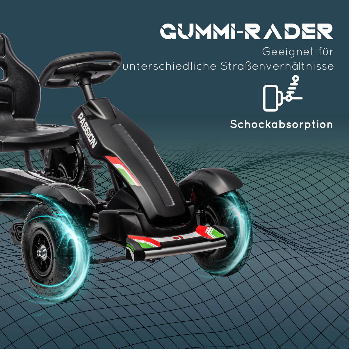 HOMCOM Kinder-Fahrzeug schwarz B/H/L: ca. 58x121x61 cm Gokart - schwarz (61,00/58,00/121,00cm) - HOMCOM