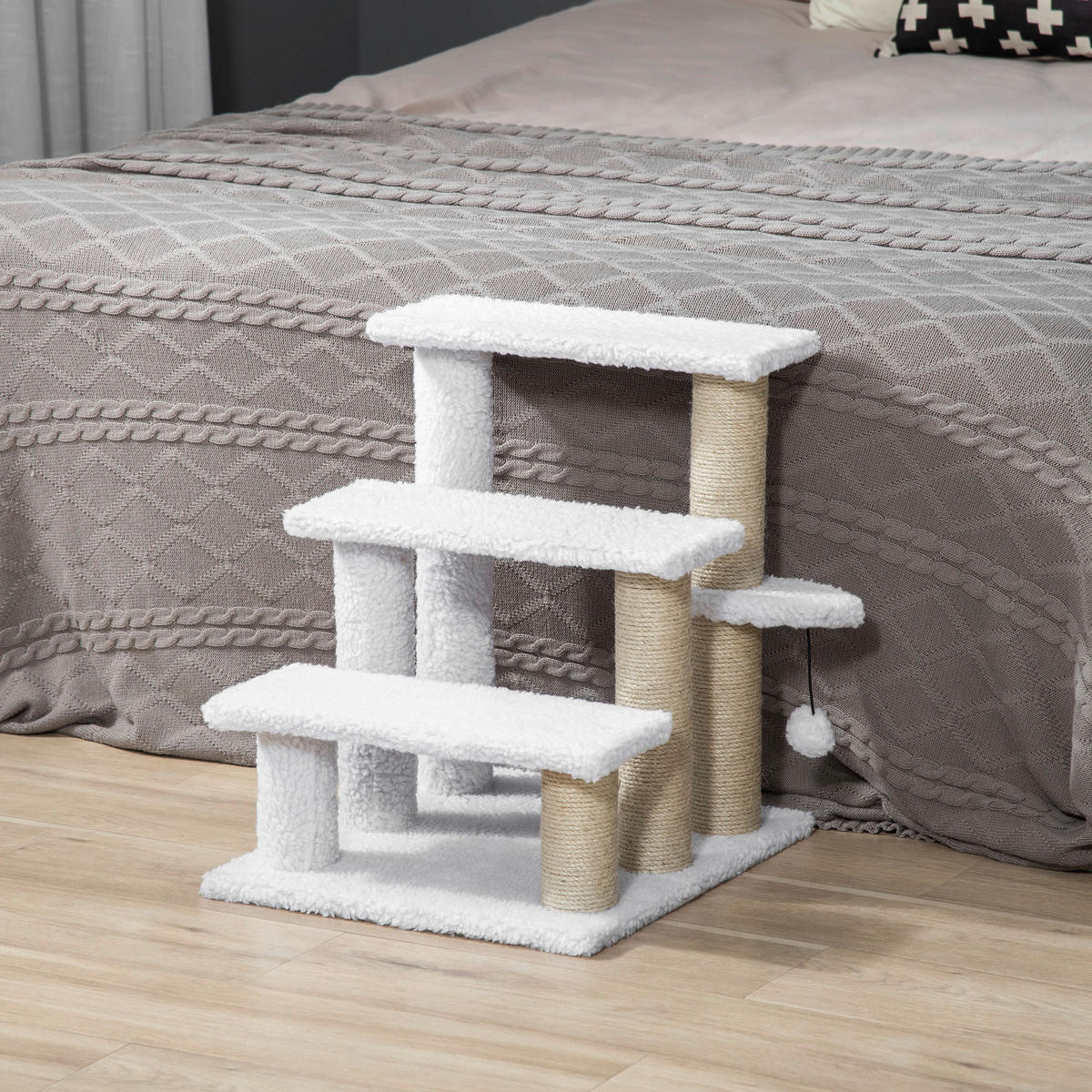 PawHut Haustiertreppe weiß Spanplatte B/H/L: ca. 40x48x45 cm Haustiertreppe - weiß (45,00/40,00/48,00cm) - PawHut