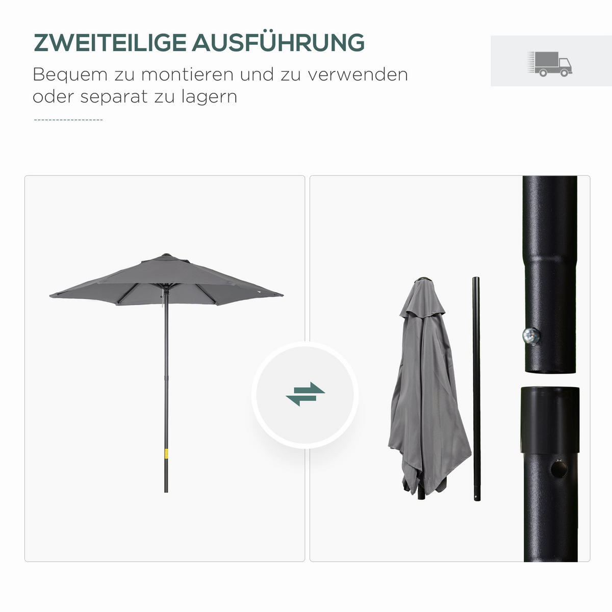Outsunny Sonnenschirm dunkelgrau Aluminium B/H/L: ca. 196x204x196 cm Sonnenschirm - dunkelgrau (196,00/196,00/204,00cm) - Outsunny