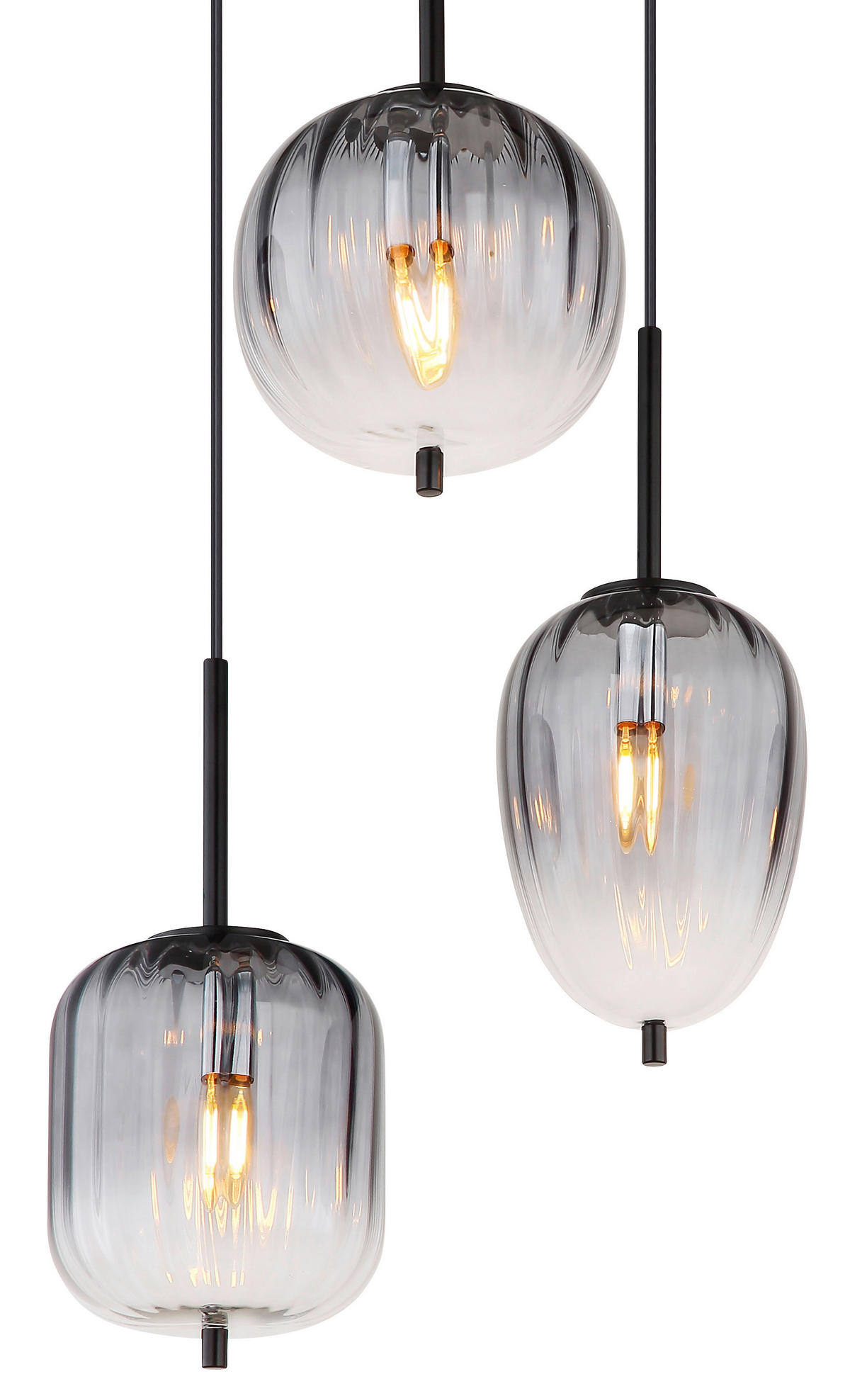 GLOBO Pendelleuchte mattschwarz Glas Metall H/D: ca. 120x46 cm 3.0 Brennstellen 15215-3 - mattschwarz (46,00/120,00cm) - GLOBO