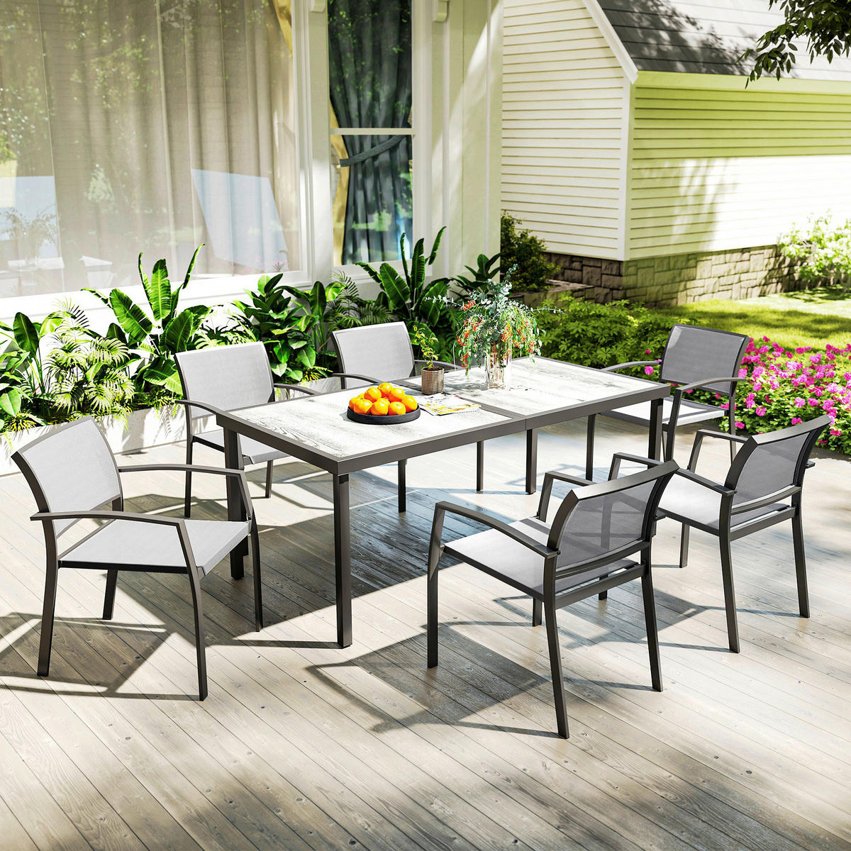 Outsunny Gartenmöbel-Set grau Kunststoff B/H/L: ca. 87x72x180 cm Gartenmöbel-Set - grau (180,00/87,00/72,00cm) - Outsunny