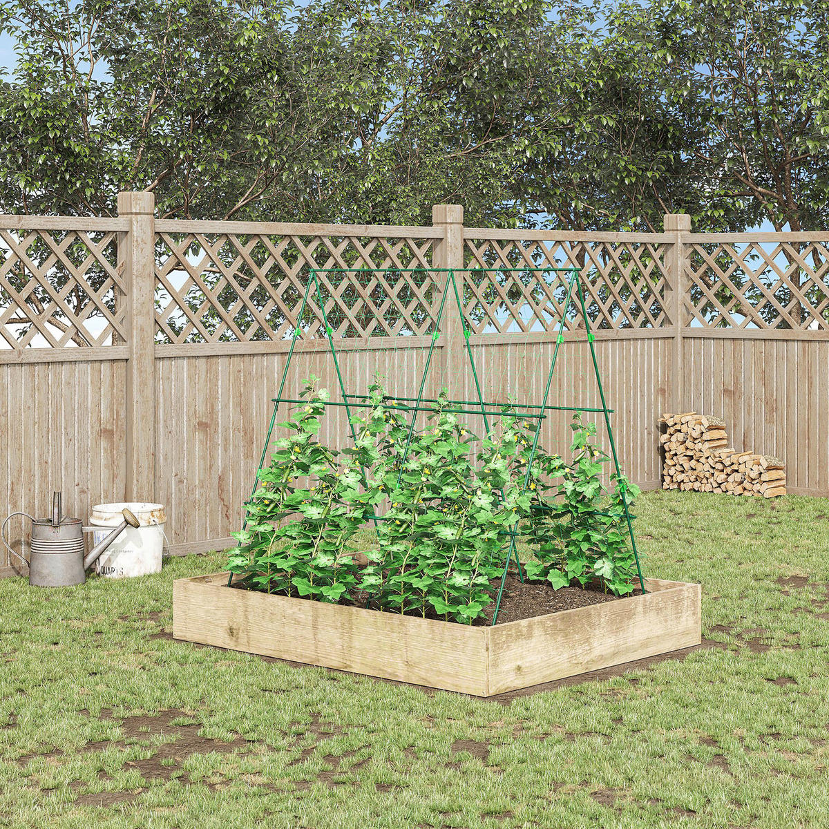 Outsunny Trellis-Rankhilfe mit Stahlrahmen grün B/H/L: ca. 100x180x180 cm Trellis-Rankhilfe_mit_Stahlrahmen - grün (180,00/100,00/180,00cm) - Outsunny