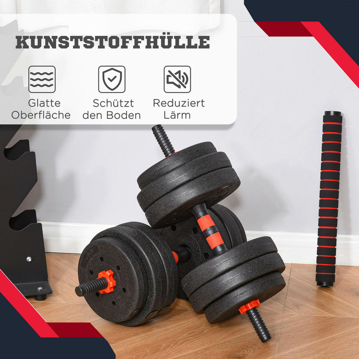 HOMCOM Hantel-Set schwarz Edelstahl B/H/L: ca. 21x21x50 cm Hantelset - schwarz (50,00/21,00/21,00cm) - HOMCOM