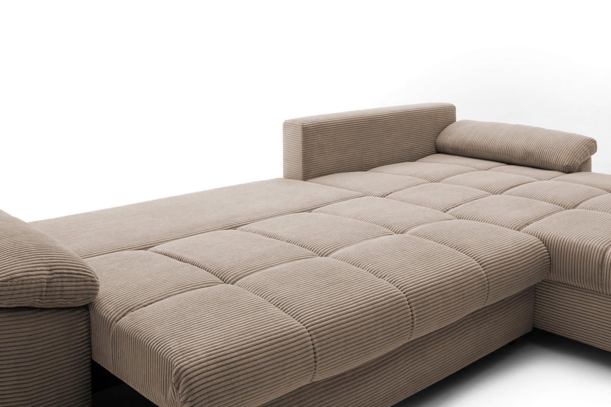Ecksofa mit Bettfunktion und Bettkasten taupe Microfaser B/H/T: ca. 323x88x211 cm Cancun_(2AL/Bett/BK-Maxi/RC)_Eckso. - schwarz/taupe (323,00/88,00/211,00cm)