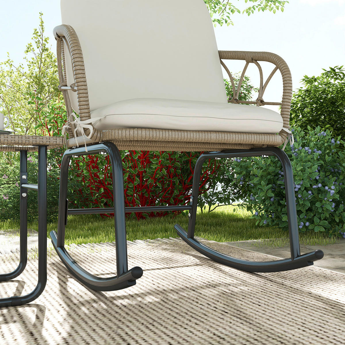 Outsunny Sitzgruppe creme Edelstahl B/H/L: ca. 82x63x75 cm Gartenmöbel-Set - gelb/creme (75,00/82,00/63,00cm) - Outsunny