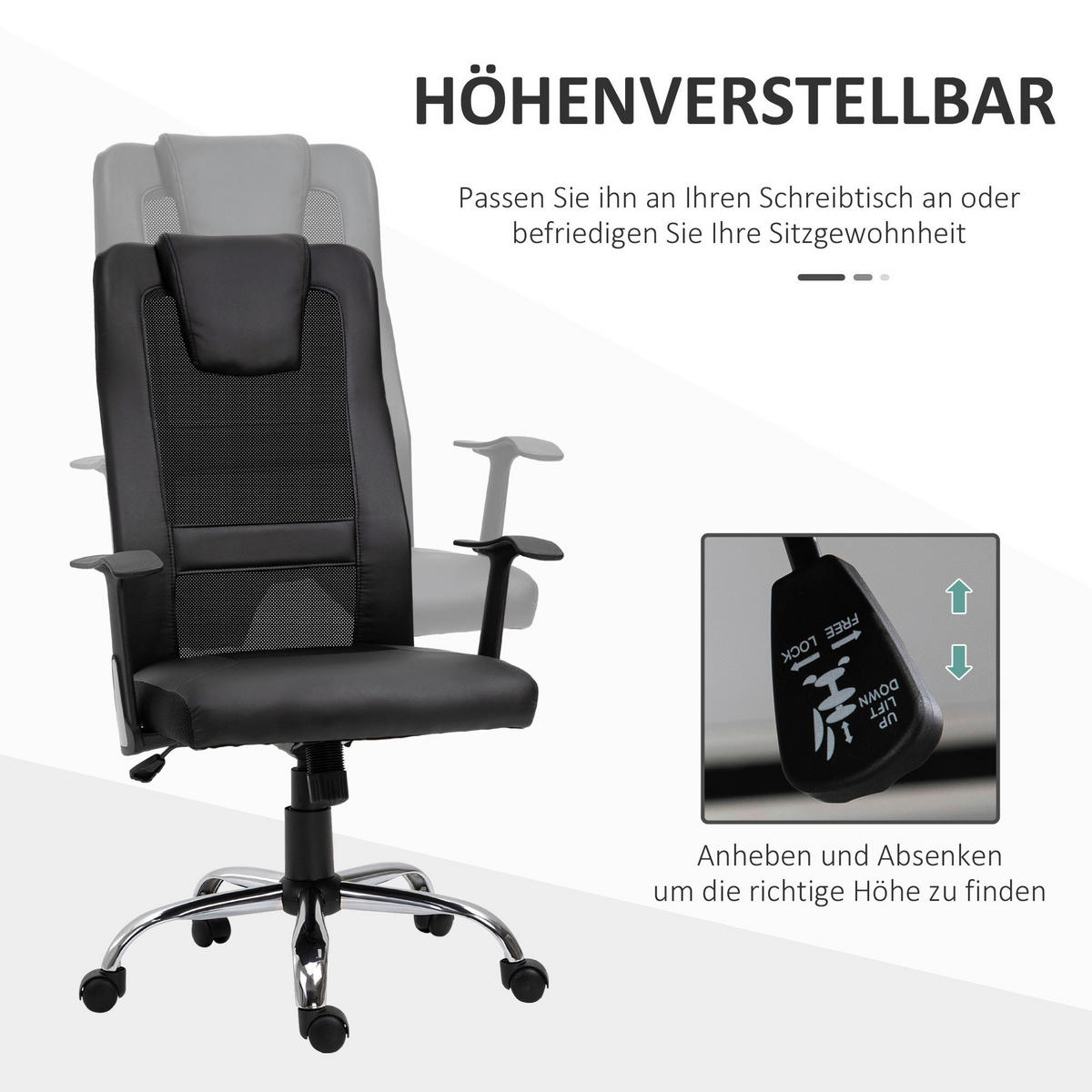 Drehstuhl 921-141BK schwarz 921-141BK - schwarz (66,00/108,00/73,00cm) - Vinsetto