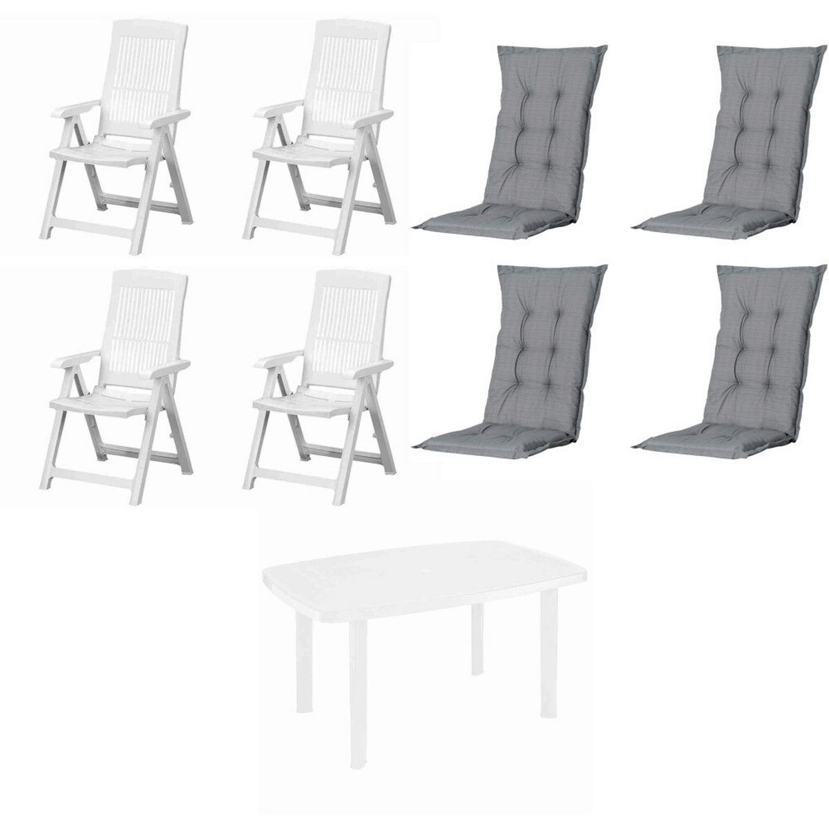 PROGARDEN,MADISON Gartensitzgruppe + Auflagen Tampa grau Kunststoff B/H/L: ca. 90x109x140 cm Tampa - weiß/grau (140,00/90,00/109,00cm) - PROGARDEN,MADISON