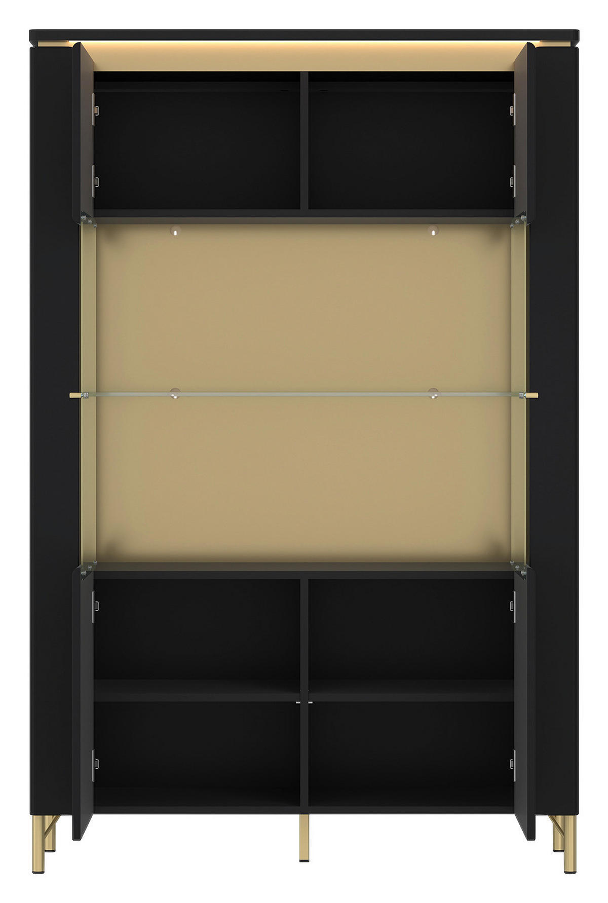 Highboard Norica schwarz matt gold Optik B/H/T: ca. 110x169x40 cm Norica - gold/schwarz (110,00/169,00/40,00cm)