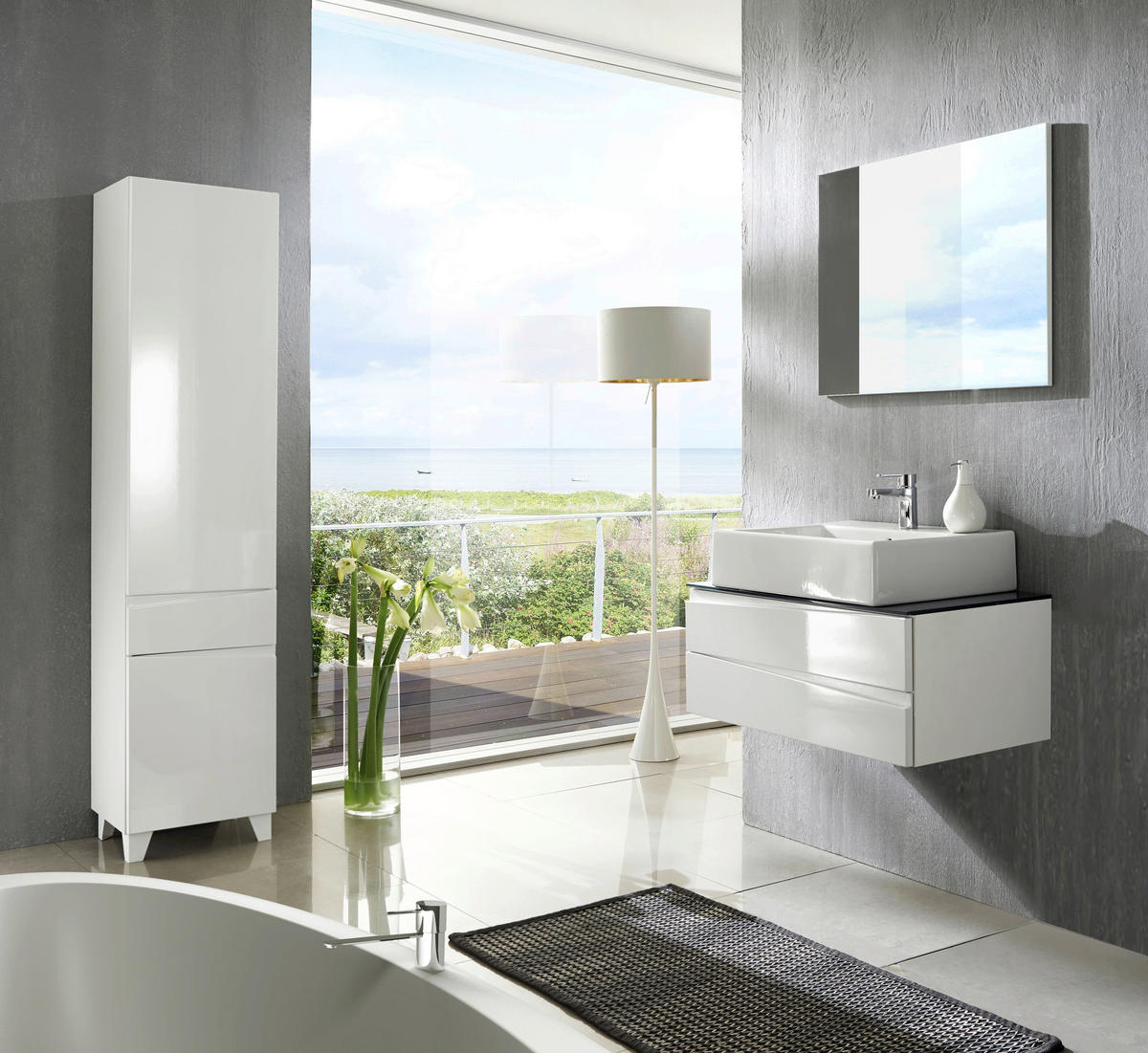 Waschplatz SHAPE grau weiß Hochglanz B/H/T: ca. 80x33x47 cm SHAPE - weiß/grau (80,00/33,00/47,00cm) - byLIVING