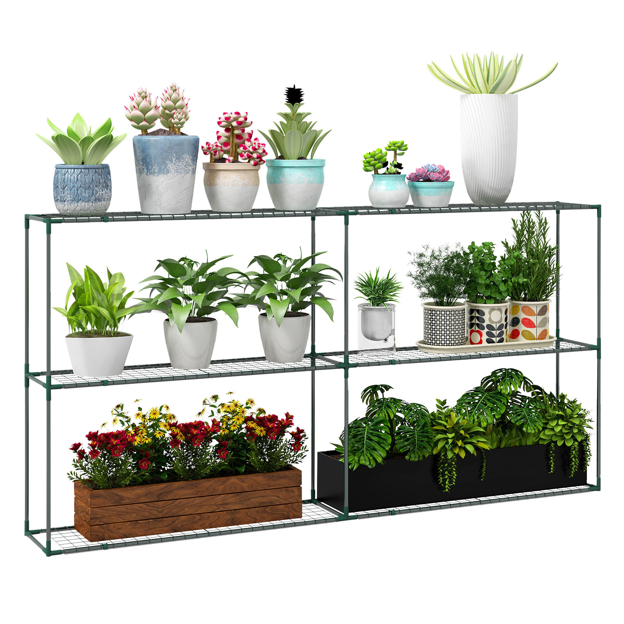 Outsunny Gartenregal dunkelgrün Edelstahl B/H/L: ca. 30x222x114 cm Blumenregal - dunkelgrün (114,00/30,00/222,00cm) - Outsunny