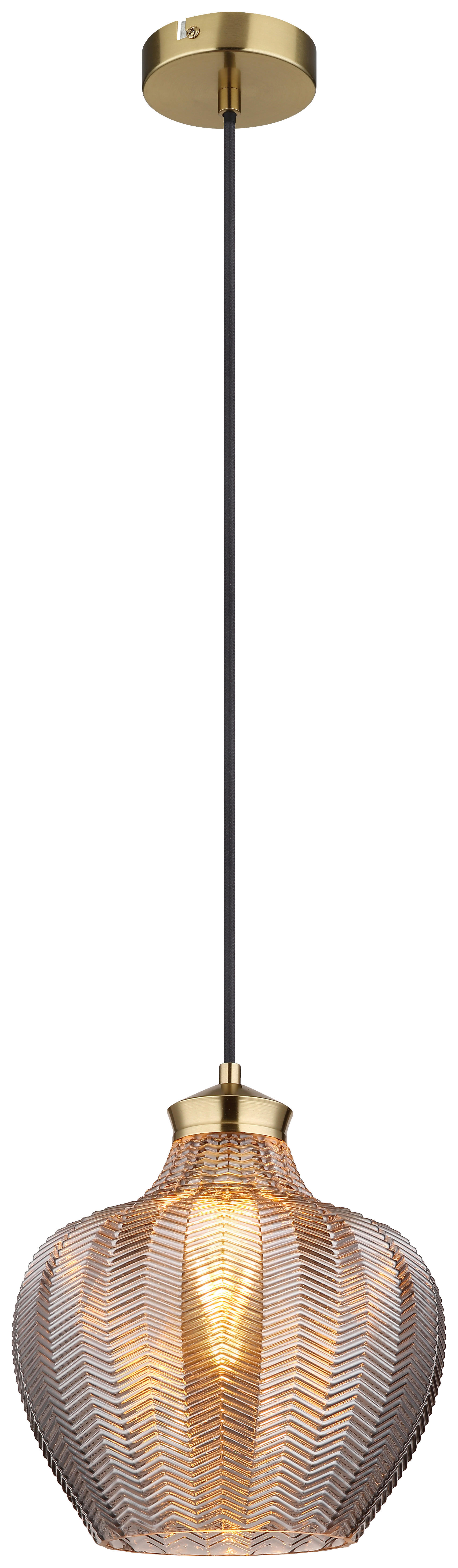 GLOBO Pendelleuchte gold schwarz Rauch Metall Textil Glas H/D: ca. 120x25 cm E27 1 Brennstellen JESSICA - gold/schwarz (25,00/120,00cm) - GLOBO