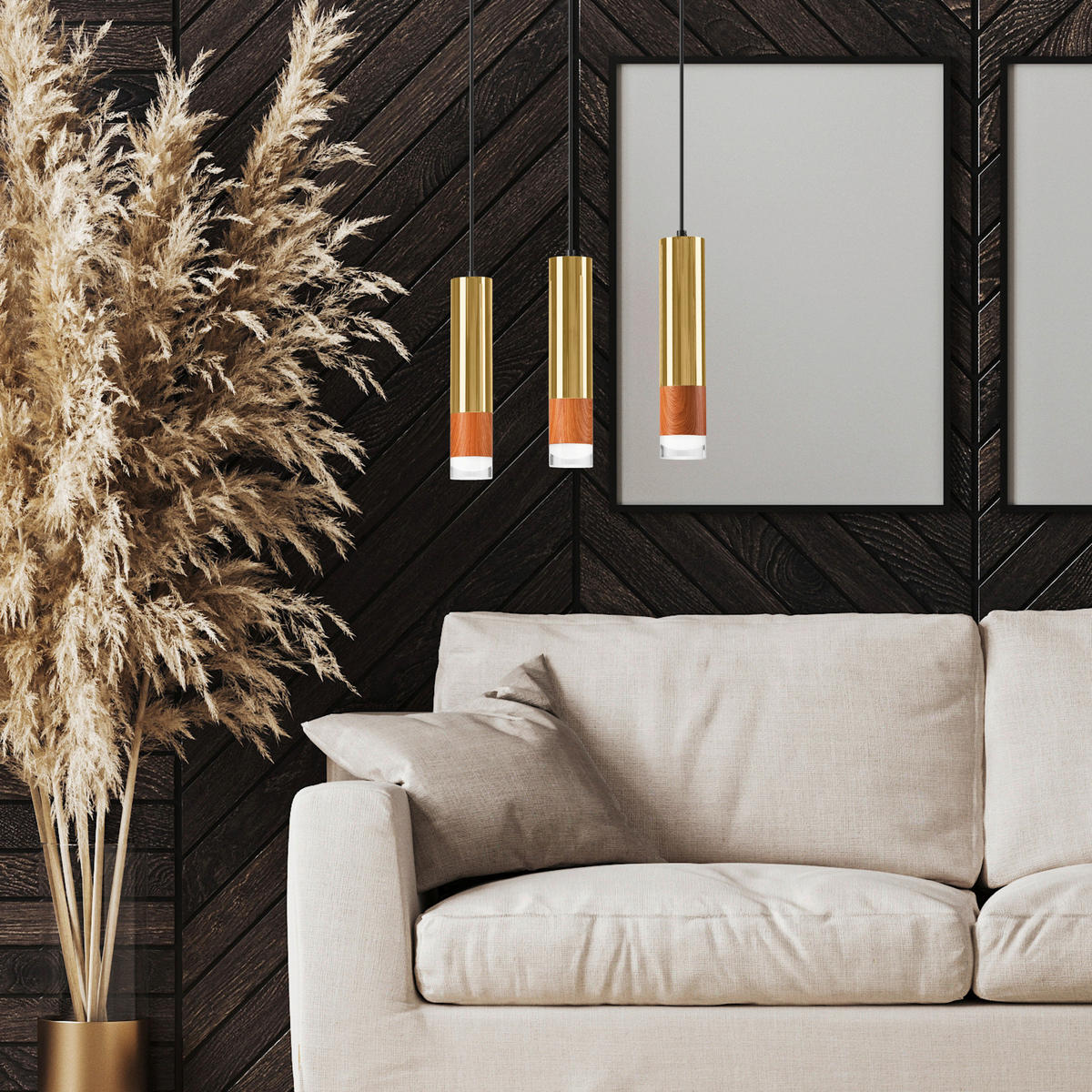 Lamkur Pendelleuchte gold Stahl Glas B/H/L: ca. 8x95x45 cm GU10 3 Brennstellen AURELIA - gold (45,00/8,00/95,00cm) - Lamkur