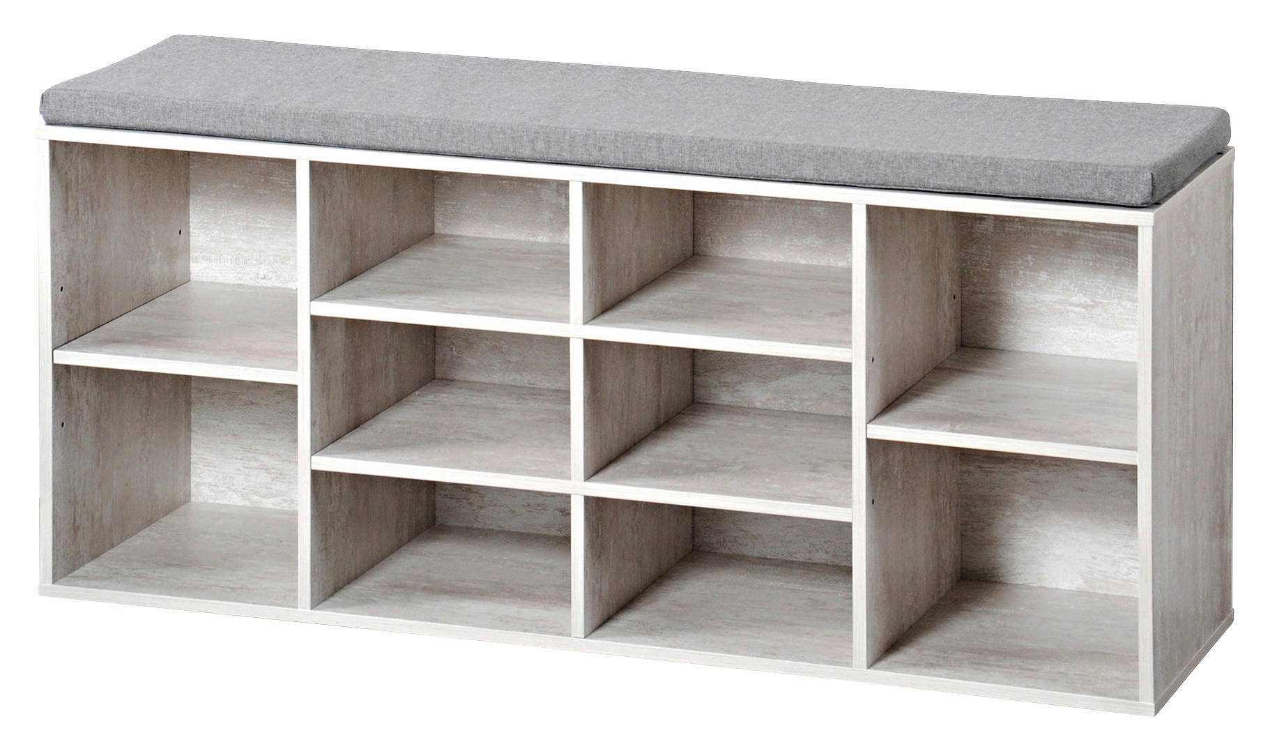 Kesper Schuhschrank mit Sitzkissen weiß Spanplatte B/H/L: ca. 29,5x48x103,5 cm Schuhschrank_mit_Sitzkissen - weiß/grau (103,50/29,50/48,00cm) - Kesper