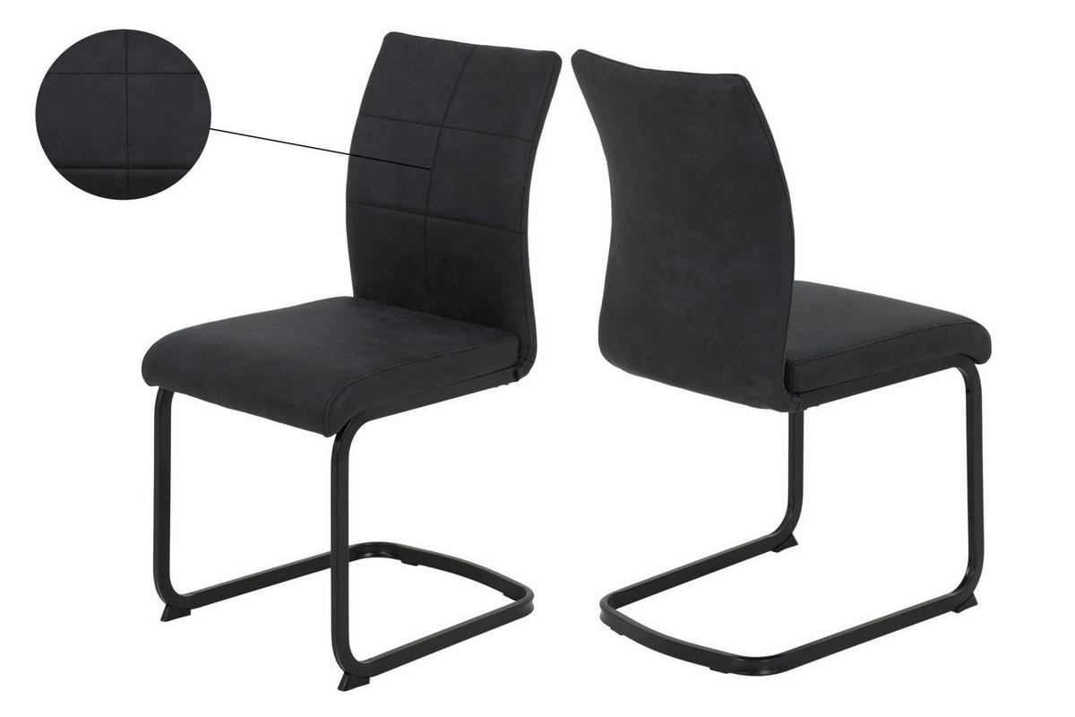Stuhl 2er Set PIA anthrazit Vintage schwarz Microfaser Metall B/H/T: ca. 42x89x59 cm 2er Set PIA - schwarz/anthrazit (42,00/89,00/59,00cm) - Hela