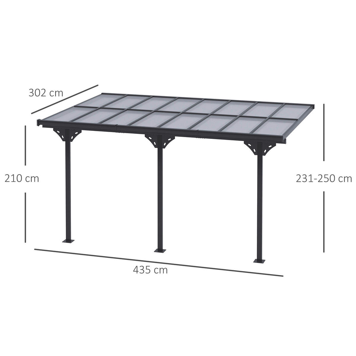 Outsunny Pavillon grau Aluminium B/H/L: ca. 302x250x435 cm Pavillon - grau (435,00/302,00/250,00cm) - Outsunny