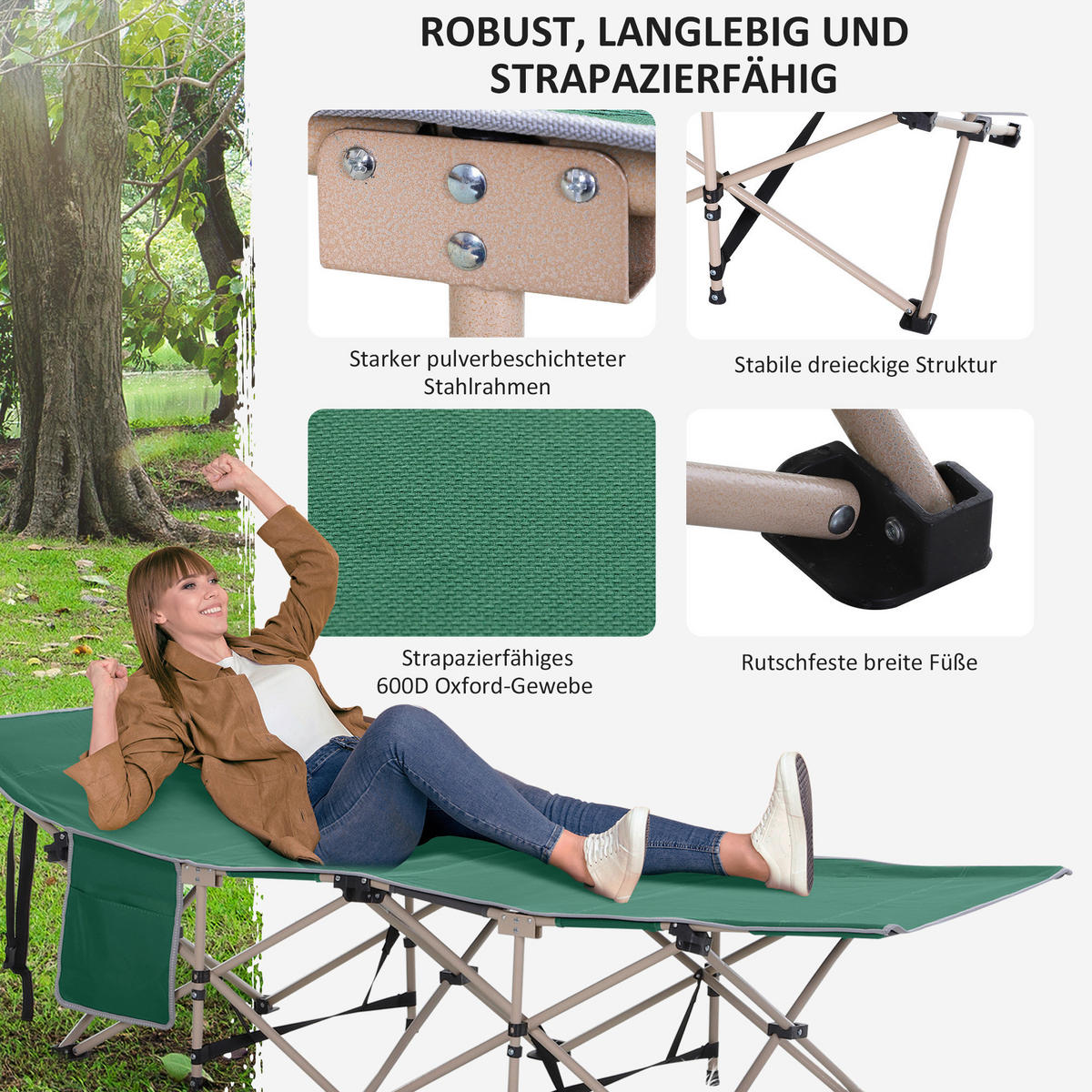 Outsunny Campingartikel B/H/L: ca. 68x190x52 cm Feldbett - grün (52,00/68,00/190,00cm) - Outsunny