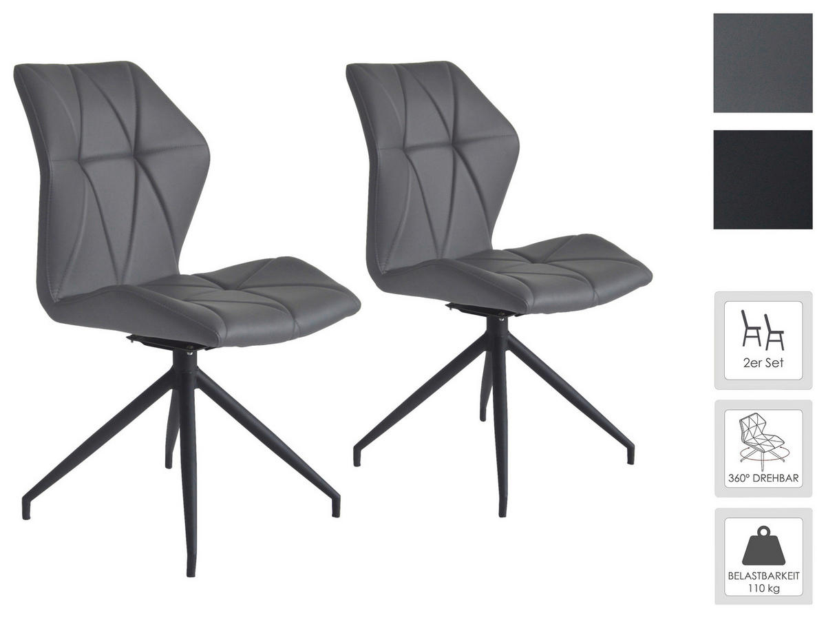 Stuhl IMKE  2er-Set grau schwarz Kunstleder Metall B/H/T: ca. 52x90,5x62 cm IMKE  2er-Set - schwarz/grau (52,00/90,50/62,00cm) - byLIVING