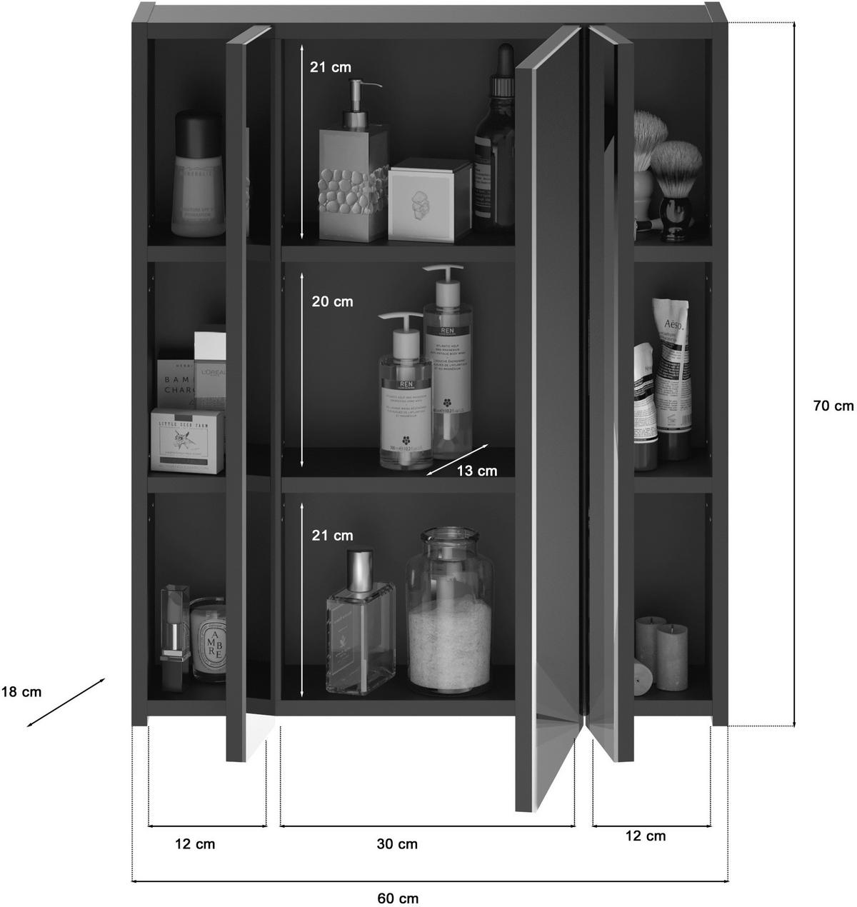 Spiegelschrank LINUS schwarz Spiegel Spanplatte B/H/T: ca. 60x70x18 cm LINUS - schwarz (60,00/70,00/18,00cm) - xonox.home