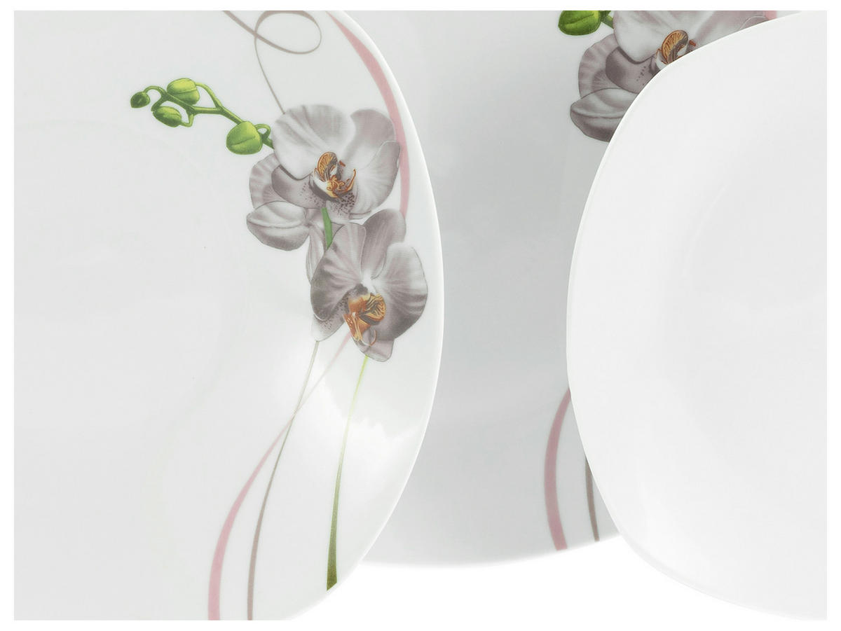 CreaTable Kombiservice Square Orchidee weiß Porzellan 62 tlg. Square Orchidee - weiß/mauve - CreaTable