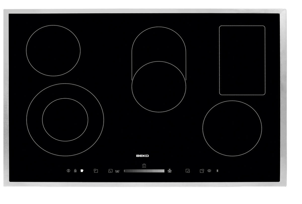 beko Glaskeramikkochfeld HIC85502 schwarz Glas Edelstahl B/H/T: ca. 77x5,5x51 cm HIC85502 - schwarz/Edelstahl (77,00/5,50/51,00cm) - Beko