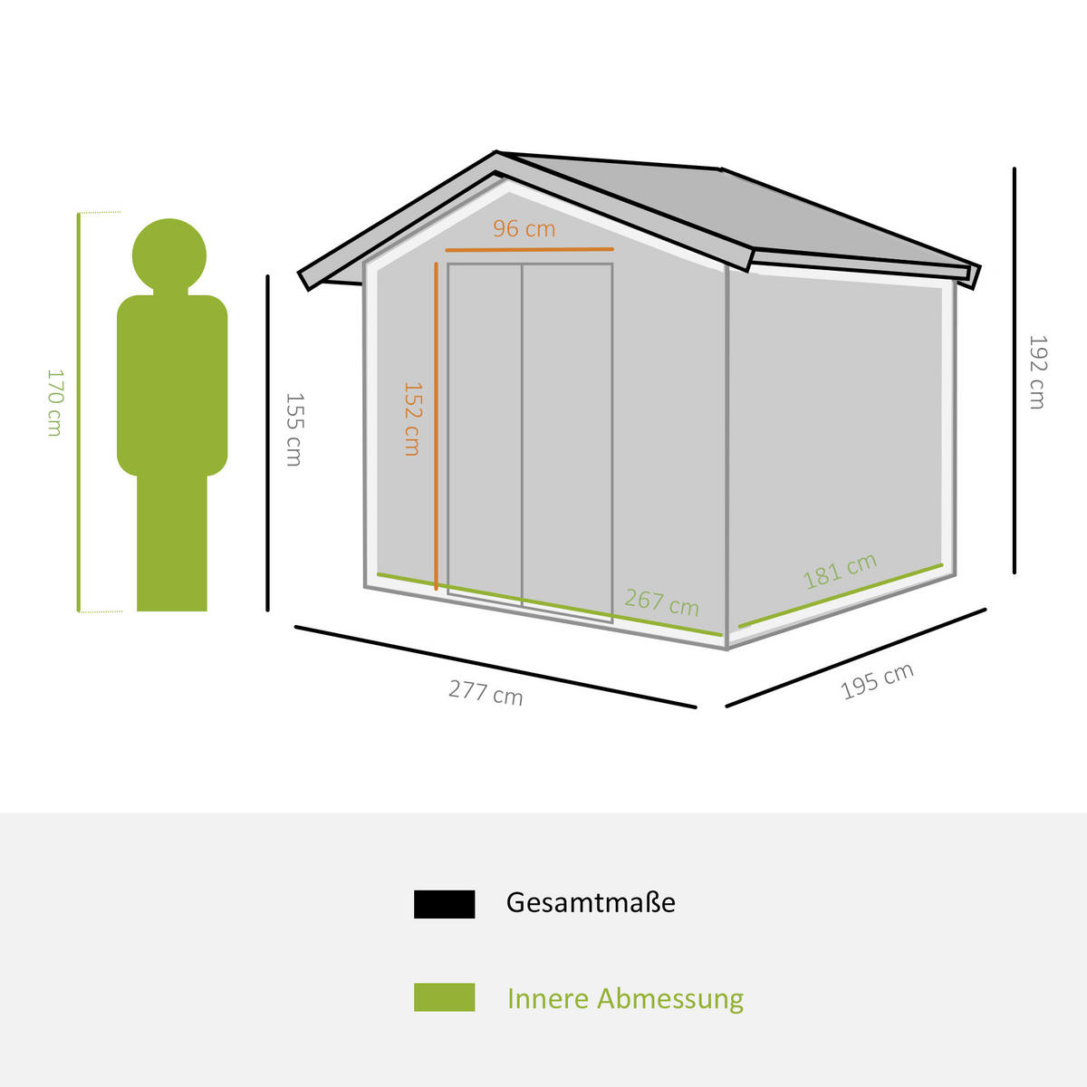 Outsunny Gartenhaus grau B/H/L: ca. 195x192x277 cm Gartenhaus - grau (277,00/195,00/192,00cm) - Outsunny