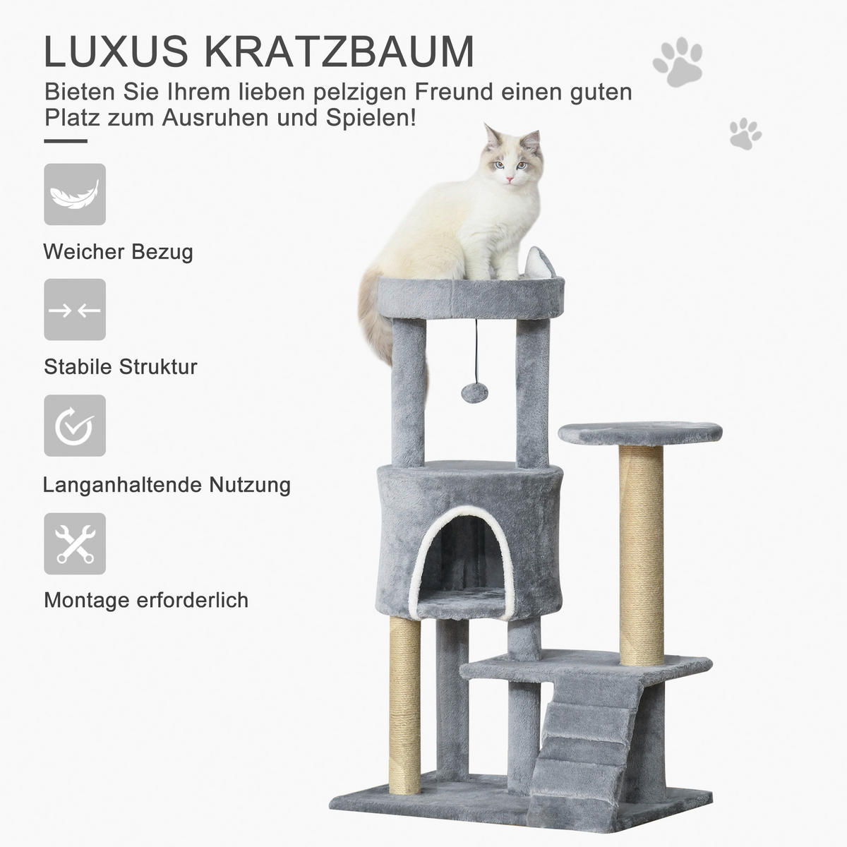 PawHut Kratzbaum hellgrau Spanplatte B/H/L: ca. 30x100x60 cm Kratzbaum - hellgrau (60,00/30,00/100,00cm) - PawHut