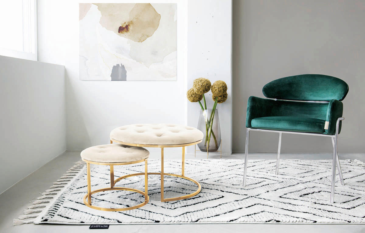 360 Living Hocker Myla 100 2er-Set elfenbein gold Metall Samt H/D: ca. 41x60 cm Myla 100 2er-Set - gold/elfenbein (60,00/41,00cm) - 360 Living