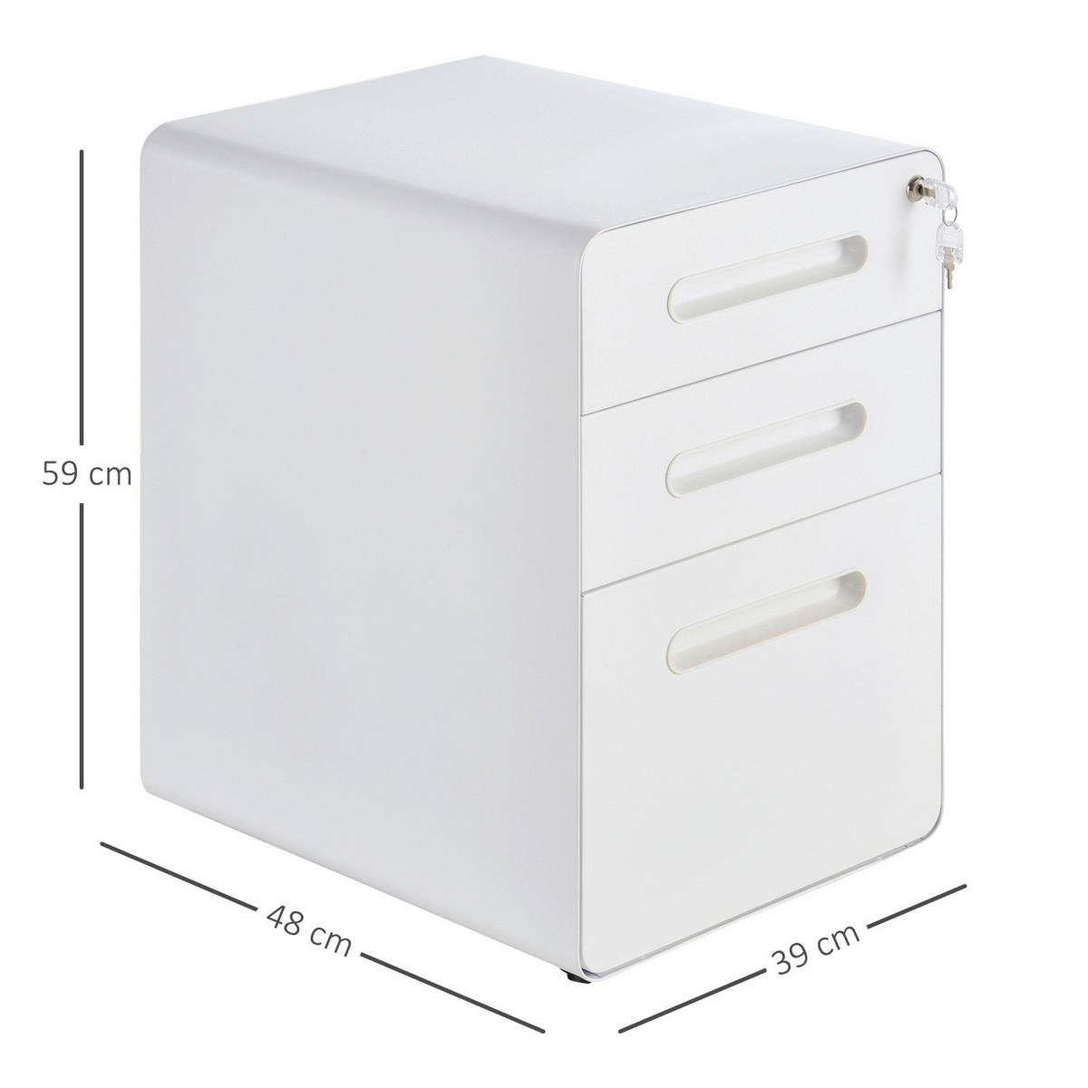 Rollcontainer 924-007WT weiß B/H/T: ca. 39x59x48 cm 924-007WT - weiß (39,00/59,00/48,00cm) - Vinsetto