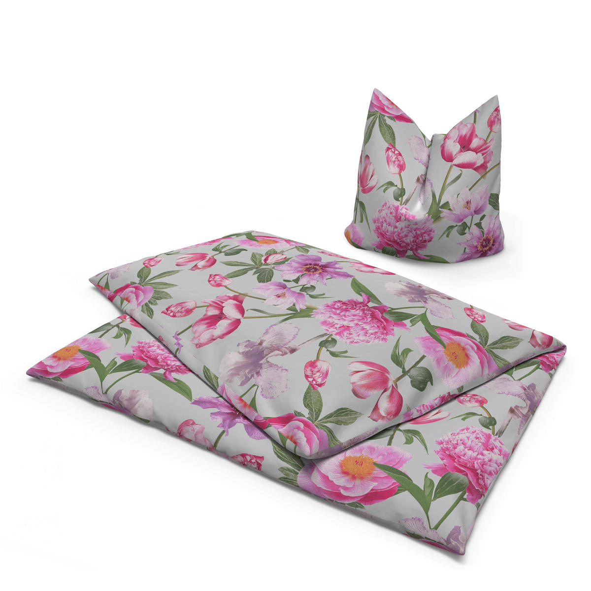 Baumwoll Bettwäsche Renforce Bettwäsche_Renforce Blumen - rosa/grau (135,00/200,00cm)