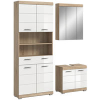 Badezimmer-Set Lambada Eiche Sonoma Nachbildung weiß Hochglanz B/H/T: ca. 149x34x191 cm Lambada - Eiche/weiß (149,00/34,00/191,00cm) - xonox.home