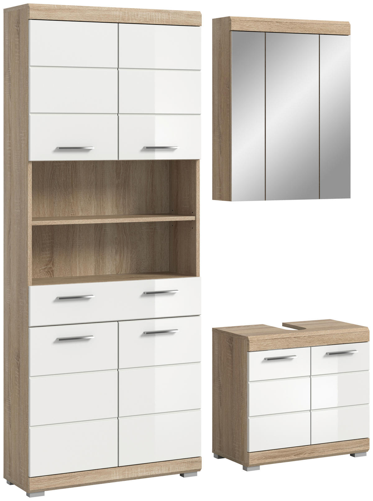 Badezimmer-Set Lambada Eiche Sonoma Nachbildung weiß Hochglanz B/H/T: ca. 149x34x191 cm Lambada - Eiche/weiß (149,00/34,00/191,00cm) - xonox.home