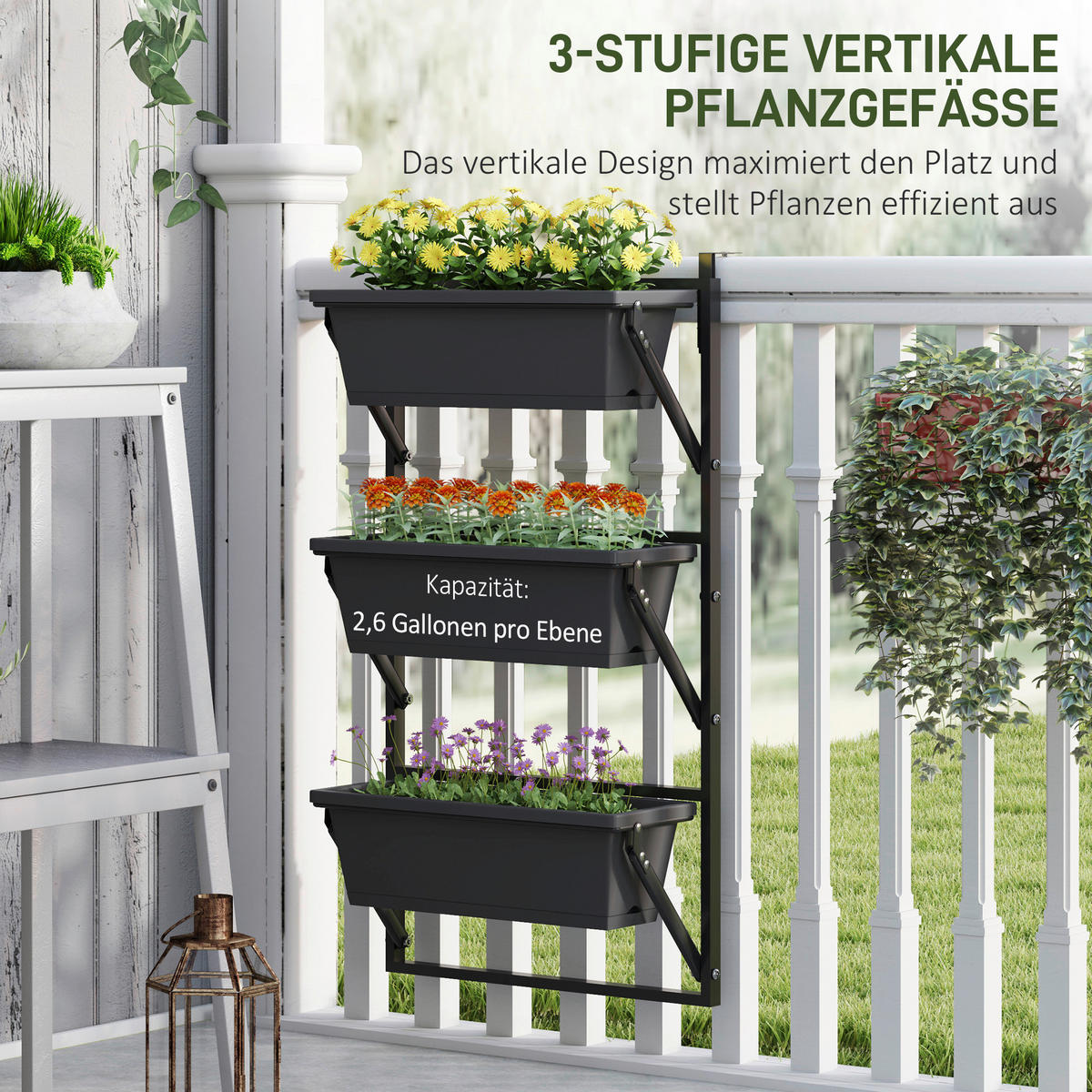 Outsunny Pflanzentopf Set dunkelgrau Kunststoff B/H/L: ca. 42x100x56 cm Pflanzentopf Set - dunkelgrau (56,00/42,00/100,00cm) - Outsunny