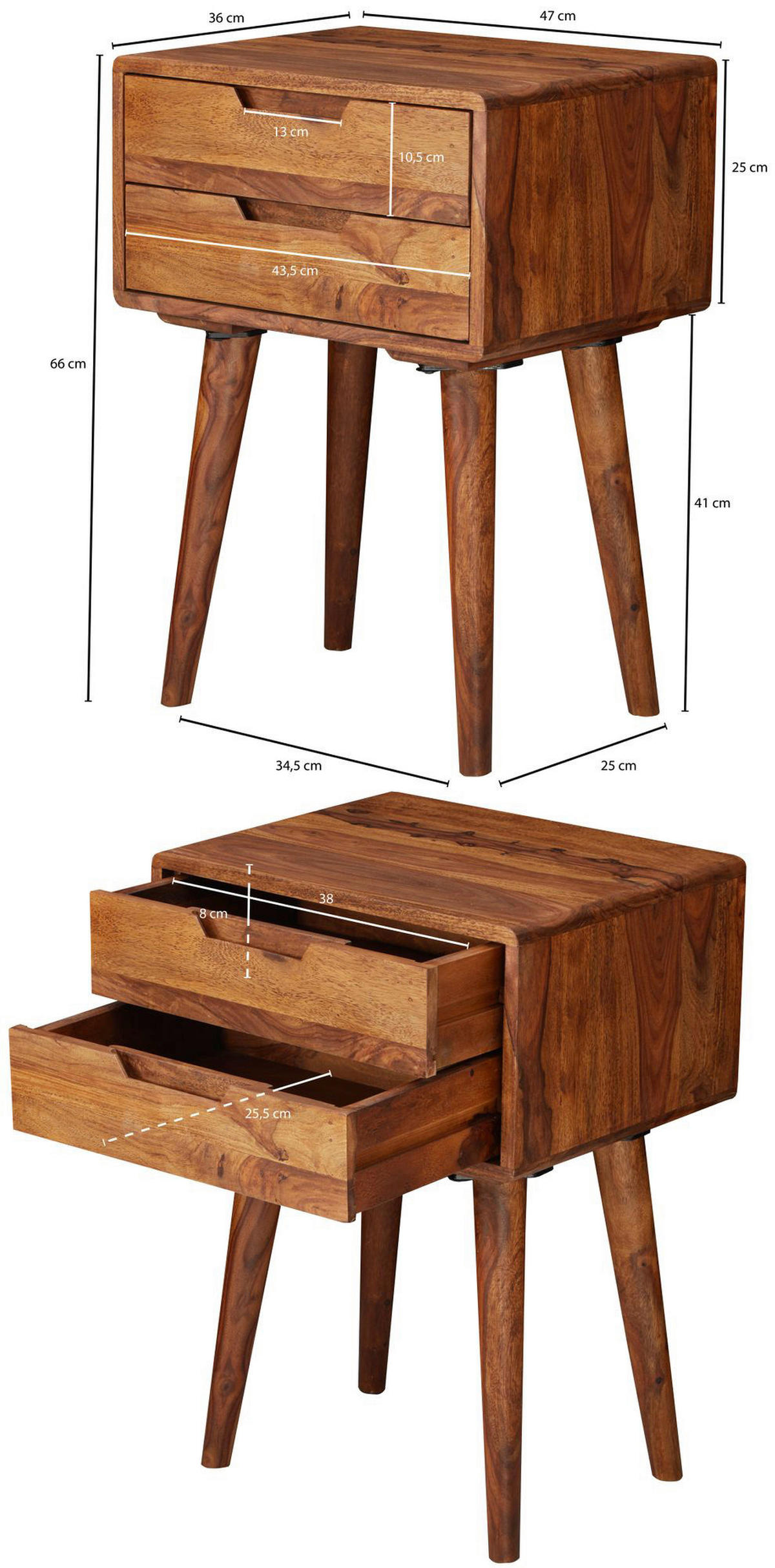 Nachtkonsole braun B/H/T: ca. 47x66x36 cm Nachtkonsole - braun (47,00/66,00/36,00cm) - Wohnling