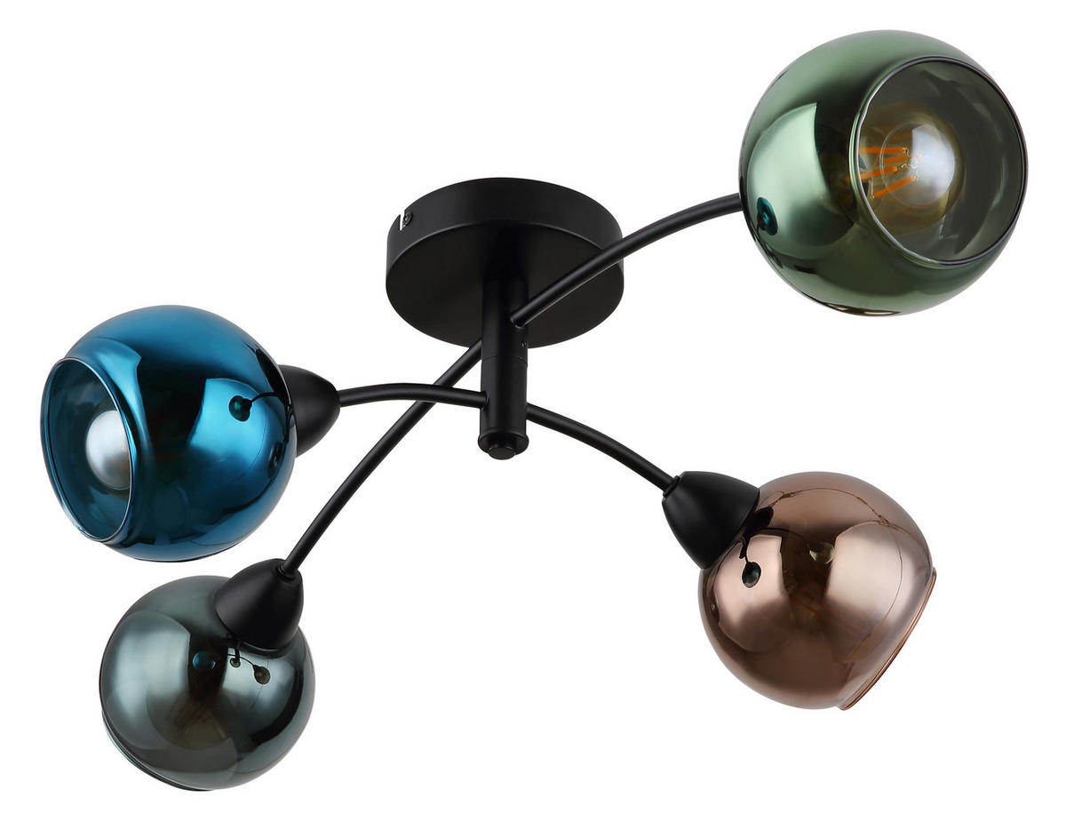 GLOBO Deckenleuchte ZARLONA 54047-4 bronze petrol mattschwarz Glas Metall B/H/L: ca. 76x24x50 cm E27 4 Brennstellen ZARLONA - petrol/mattschwarz (50,00/76,00/24,00cm) - GLOBO