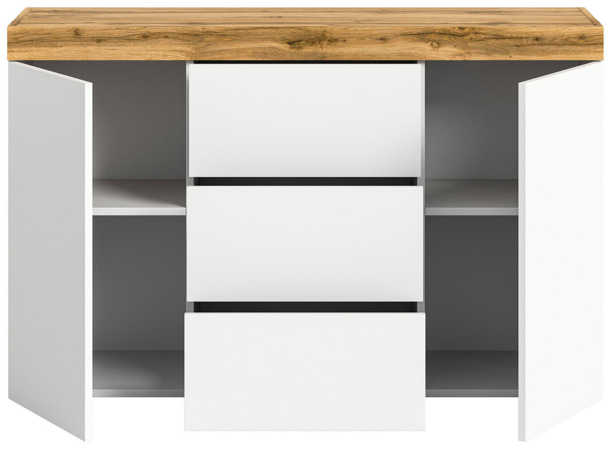 Sideboard Sugar weiß Eiche Wotan Nachbildung B/H/T: ca. 125x80x37 cm Sugar - Eiche/weiß (125,00/80,00/37,00cm) - xonox.home