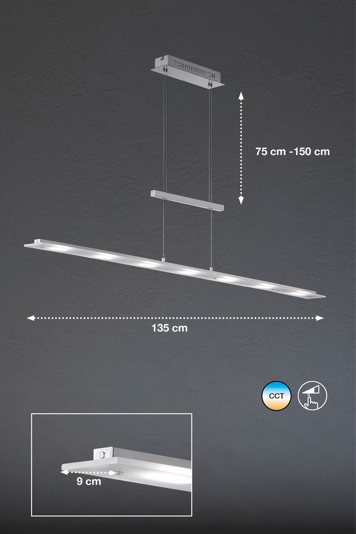 Fischer & Honsel LED-Pendelleuchte 69540 nickel matt Chrom Glas Metall B/H/T: ca. 135x150x9 cm 7.0 Brennstellen Largo - nickel matt/Chrom (135,00/150,00/9,00cm) - Fischer & Honsel