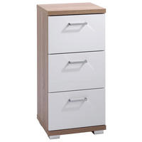 Schrank NEBRASKA Eiche Nachbildung weiß Hochglanz silber verchromt B/H/T: ca. 35x74x31,5 cm NEBRASKA - Eiche/weiß (35,00/74,00/31,50cm) - byLIVING