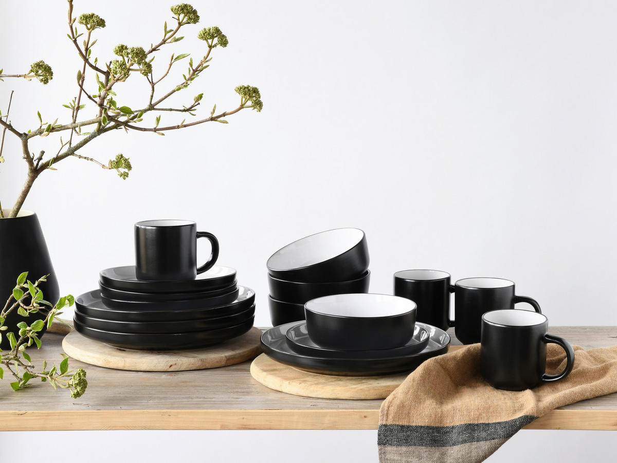 CreaTable Kombiservice Nordic weiß Steinzeug 16 tlg. Nordic - weiß/schwarz - CreaTable
