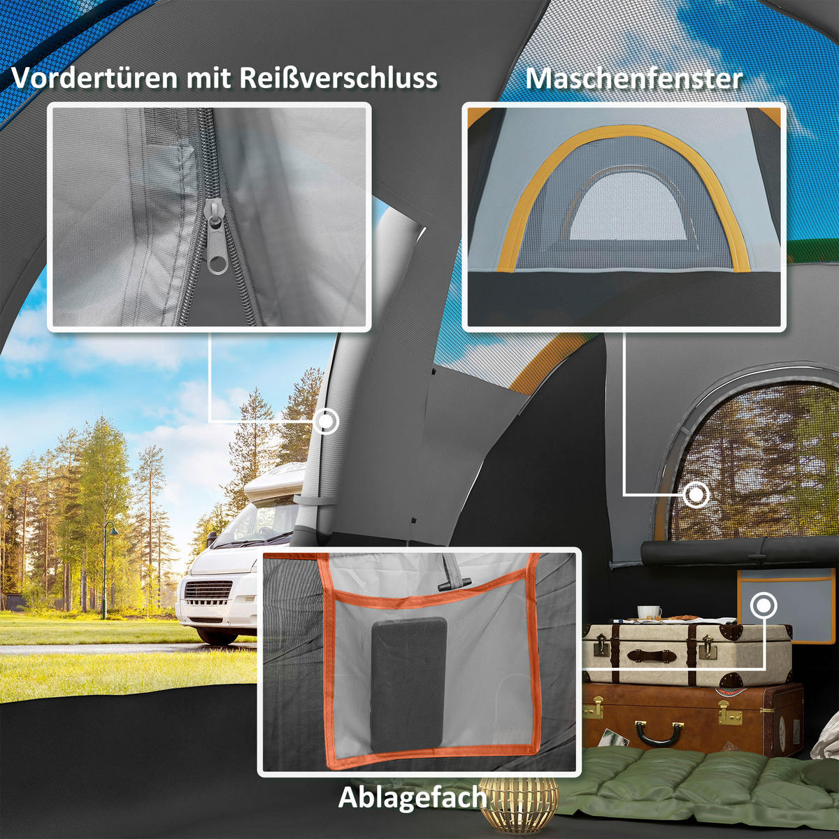 Outsunny Campingzelt schwarz Stahl B/H/L: ca. 220x180x455 cm Campingzelt - hellgrau/schwarz (455,00/220,00/180,00cm) - Outsunny